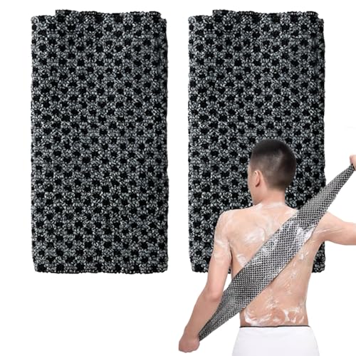 2 Pcs Japanese Back Scrubber Set, Exfoliating Shower Towel, Extra Long Exfoliating Washcloth for Men Women, Scrub Cloth for Body Cleaning and Massage (Black)