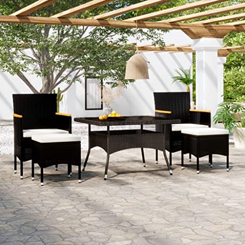 Genérico Set Comedor jardín 5 pzas ratán sintético Vidrio Templado Negro,Mobiliario,Muebles de jardín,Conjuntos de jardín-3058354