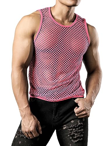 Image of JOGAL Men's Mesh Fishnet Fitted Sleeveless Muscle Top