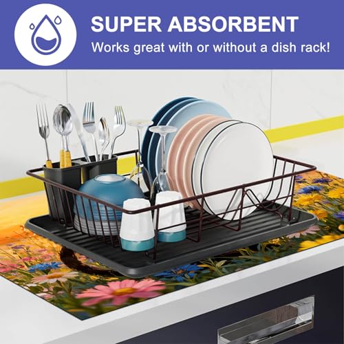 Image of HOMETITUTE Spring Stove Top Covers for Electric Stove 28x20 Inches Black Cat Sunset Wildflower Heat Resistant Glass Cooktop Protector Pad Decorative Stovetop Cover Dish Drying Mats for Kitchen Decor