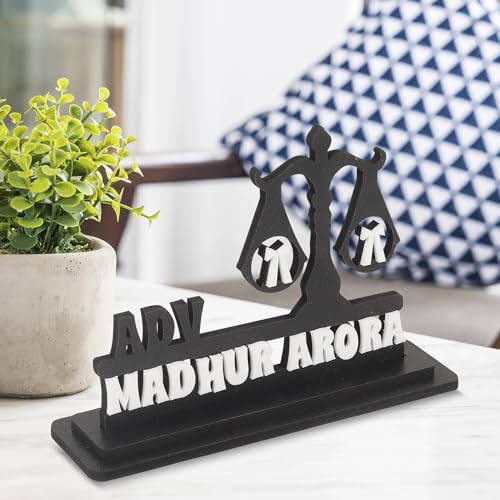 Image of Taxton Custom Advocate Desk Nameplate With Scales Of Justice Design A- Signage Personalized Acrylic And Wooden Lawyer Name Display, Gift For Attorneys, Law Graduates, And Legal Professionals, Black