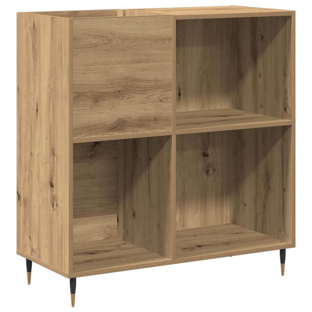 Schallplattenschrank mit Regal in Artisan-Eiche, 85x38x89 cm Industrial Vinyl Regal aus Holzwerkstoff, Plattenregal mit 4 Ebenen und konischen Beinen für Wohnzimmer