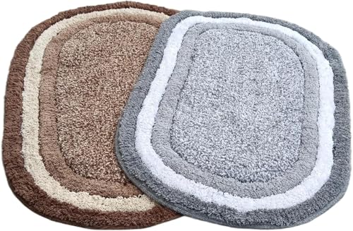 Image of My Home Cotton Door Bath Mat Super Soft Non Slip Mats for Bathroom, Door,Large, Pack of 2 (Brown Grey)
