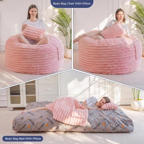 Image of MAXYOYO Bean Bag Chair Bed with Pillow, Convertible Sofa to Floor Bed | Comfy Chair Couch with Removable Cover, High-Density Shredded Foam Filling, Cozy Floor Lounge for Bedroom Living Room