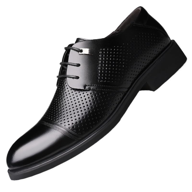 Mens Classic Plain Toe Lace Up Leather Shoes Fashionable Breathable Formal Non Slip Oxfords