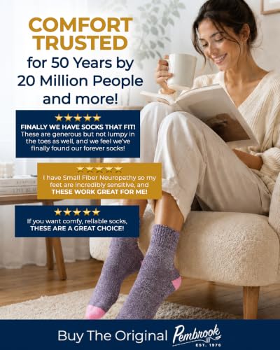 Image of Pembrook Bamboo Viscose Diabetic Socks for Women & Men - 6 Pairs Ankle Socks for Swollen Feet | Neuropathy Socks