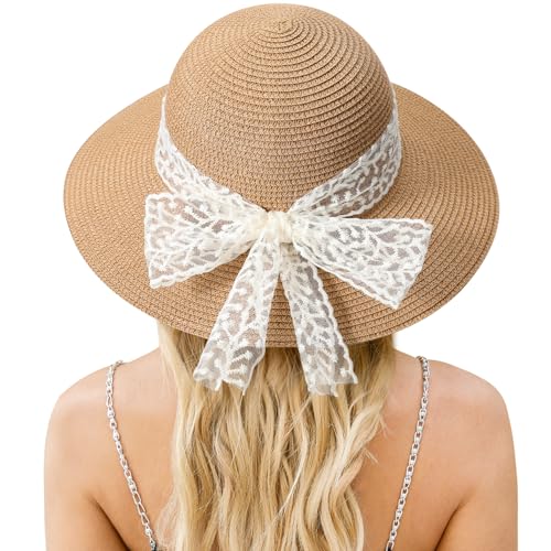 Image of Beach Hats for Women, Sun Straw Hat for Women, UPF 50+ UV Sun Protection Sun Hat Womens, Foldable Floppy Sun Hat