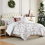 Southshore Fine Living, Inc. 6-Piece Christmas Comforter Set Queen, Reversible Christmas Bedding, Winter Comforter Queen/Full, 3 Throw Pillows, 2 Shams, Holiday Bedding, Red & Grey, Merry & Bright