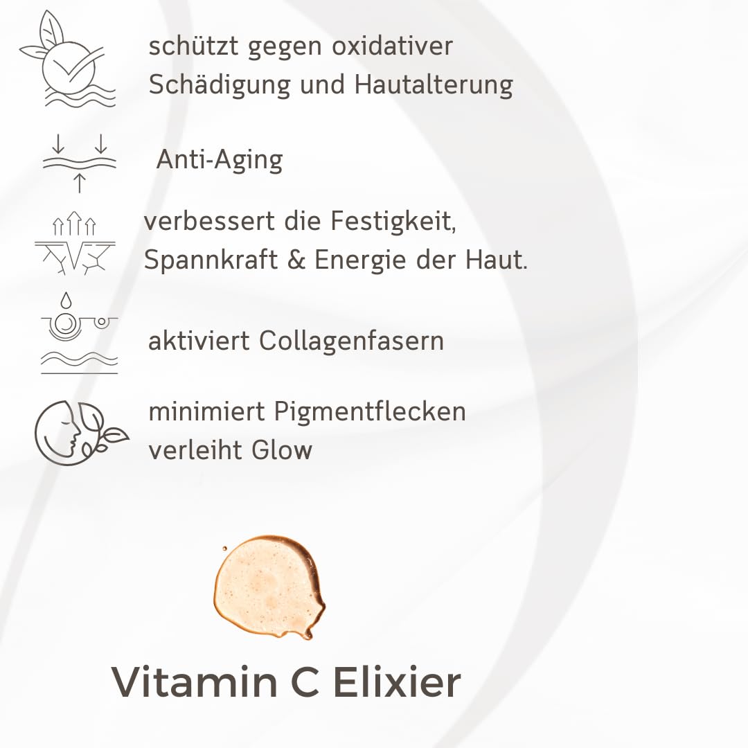 MAGE Vitamine C Elixir Sérum visage anti-âge avec 20 % de vitamine C, soin du visage contre le vieillissement de la peau, pour une peau lisse, sans parfum, végétalien, fabriqué en Allemagne