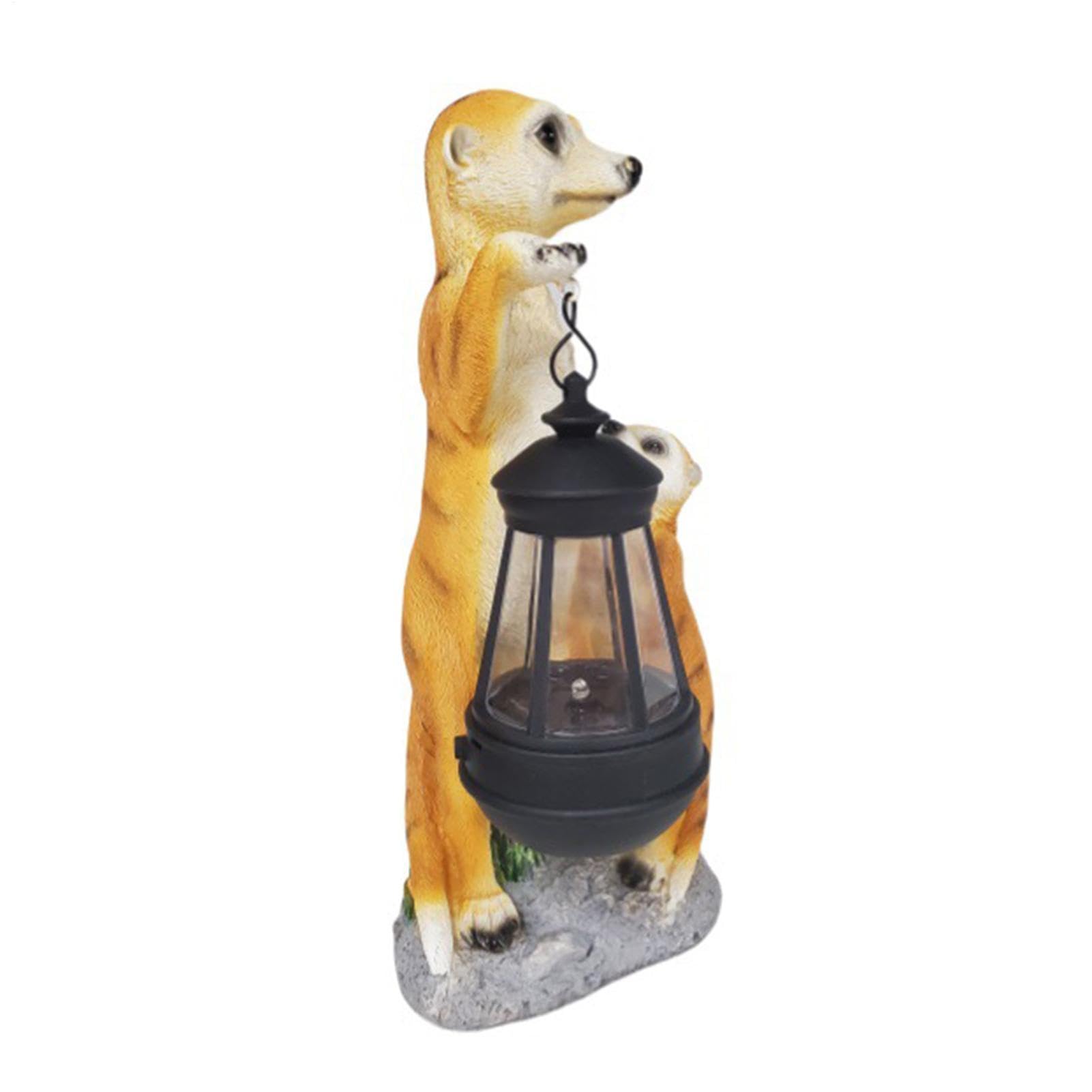 Generico Statuetta di Suricato Arredo Giardino Per Esterni | Scultura d'Arte di Mamma Suricato e Piccoli con Luce Solare Figurina Da Collezione Decorazione Animale Per Balcone Cortile
