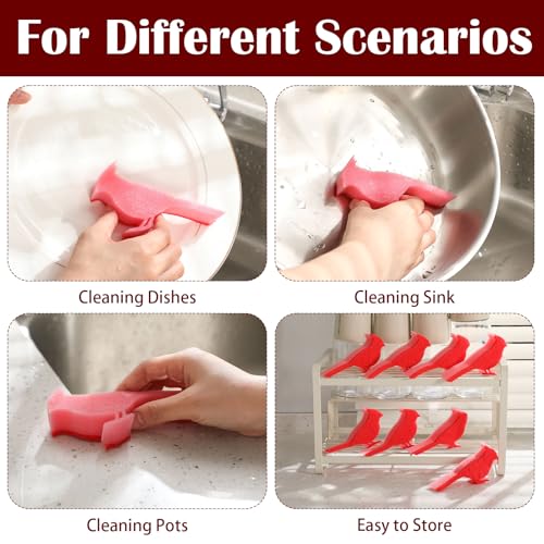Image of Tioncy 12 Pack Christmas Red Bird Kitchen Sponges Red Cardinal Bulk Dual Sided Scrubber Sponges Dishwashing Kitchen Cleaning Accessories for Christmas Xmas Household Supplies