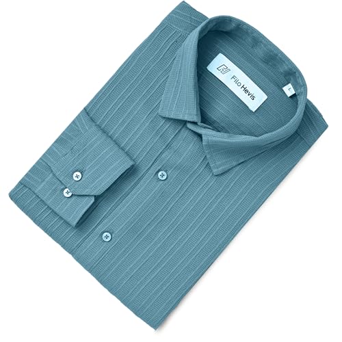 Image of FILO HEVIS Men's Casual Button Down Popcorn Shirts Stylish Long Sleeve Linen Textured Beach Summer Shirt