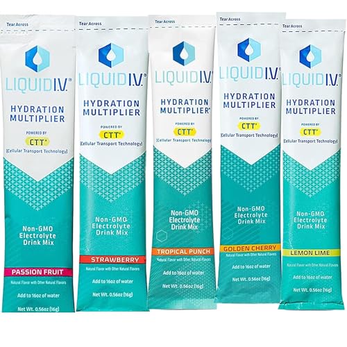 Gimme VR Liquid Hydration IV Multiplier Sample Variety Pack - 30 Strawberries, 30 Passion Fruit, 30 Tropical Punch, 30 Golden Cherries, 30 Lemon Lime (150 Servings Total)