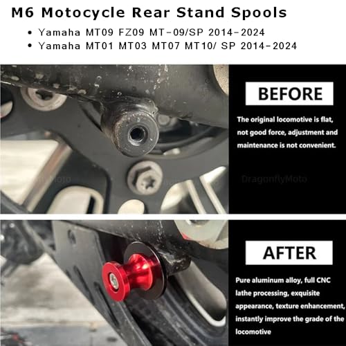 2Pcs M6 Ständeraufnahme 6mm Bobbins Montageständer Adapter CNC Aluminium für MT09 MT-09 MT-01 MT-03 MT-07 MT-10 MT-125 2000-2022 (Rot)(Rot)