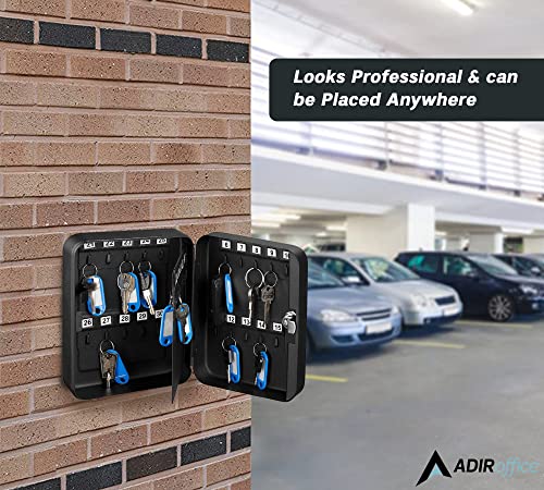 Adiroffice Key Lock Box Cabinet Wall Mount With Keys & 30 Colored Name Tags - Key Safe Organizer For A Mess Free Work Place Such As Car Dealer, Property Manager, Valet Parking & More (30 Keys, Black) #TOP7
