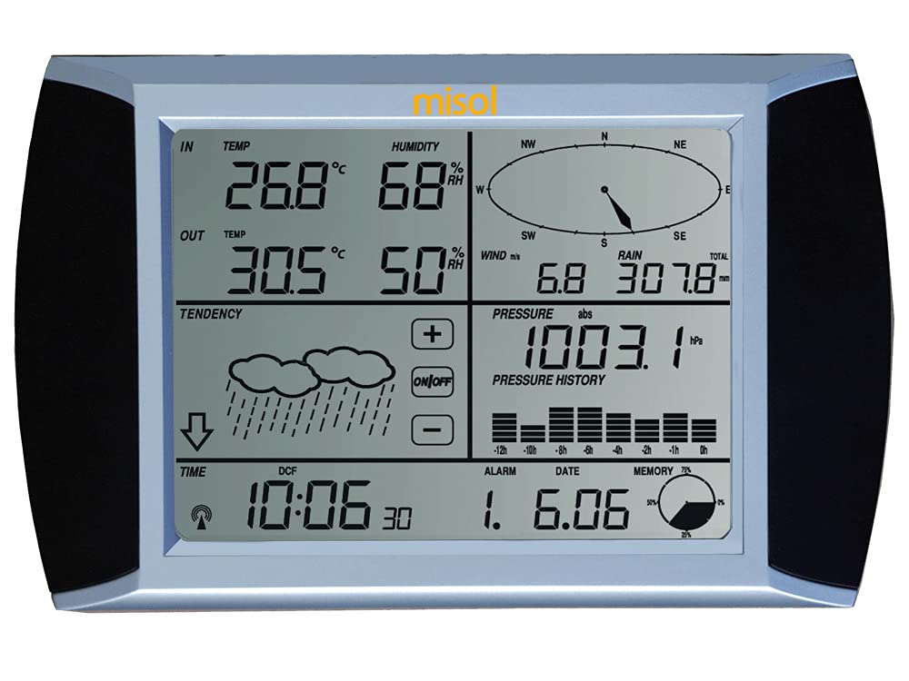 MISOL / professionelle Wetterstation / PC-Anbindung Windgeschwindigkeit Windrichtung Regenmesser Druck Temperatur Luftfeuchtigkeit / mit Solarladefunktion (außen)