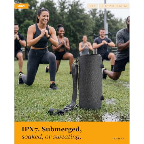 Image of TREBLAB Loud Portable Wireless Bluetooth Speaker, 60W Deep Bass, IPX7 Waterproof Outdoor Speaker, 20H Rechargeable Battery, Built-in Powerbank, TWS Stereo Pairing, Mic, USB-C, Carrying Strap - HD-Max