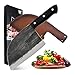 Cuchillo de chef de camping forjado hecho a mano Cuchillo de carnicero de espiga completa Cuchilla de verduras para carne al aire libre para caza de barbacoa con funda de cuero