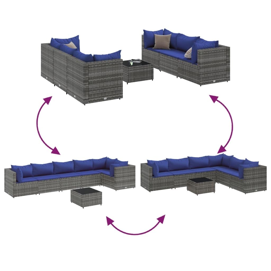 ShGaxin Set di mobili da giardino 7 pezzi e cuscini in rattan sintetico grigio, mobili da giardino esterno, set da giardino per esterni, set divano da giardino, mobili da esterno giardino - 3308183