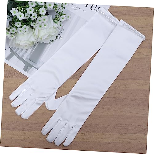 1pair Satin Wedding Flower Girl Gloves Decor Elegant Gloves for Evening Party White3