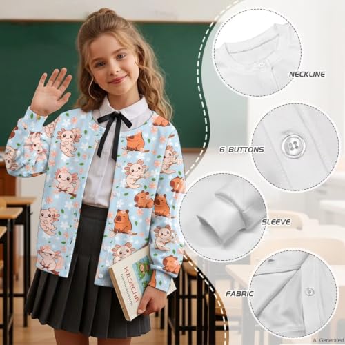 Image of Girls Cardigans Sweater Long Sleeve Crew Neck Button Down Sweaters School Outerwear for Kids Fall Winter Tops