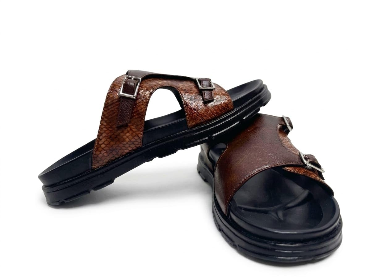 shoe man Men's Brown Leather Sandals-picture-13