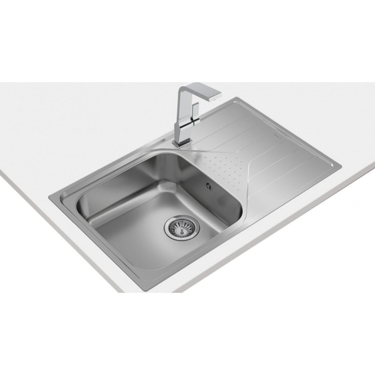 TEKA Fregadero Encastrado 1 Cubeta con Escurridor, Acero Inoxidable, Profundidad 175mm, Mueble 50cm, Desagüe Manual con Canasta y Sifón, Universe 50 T-XP 1C 1E Max