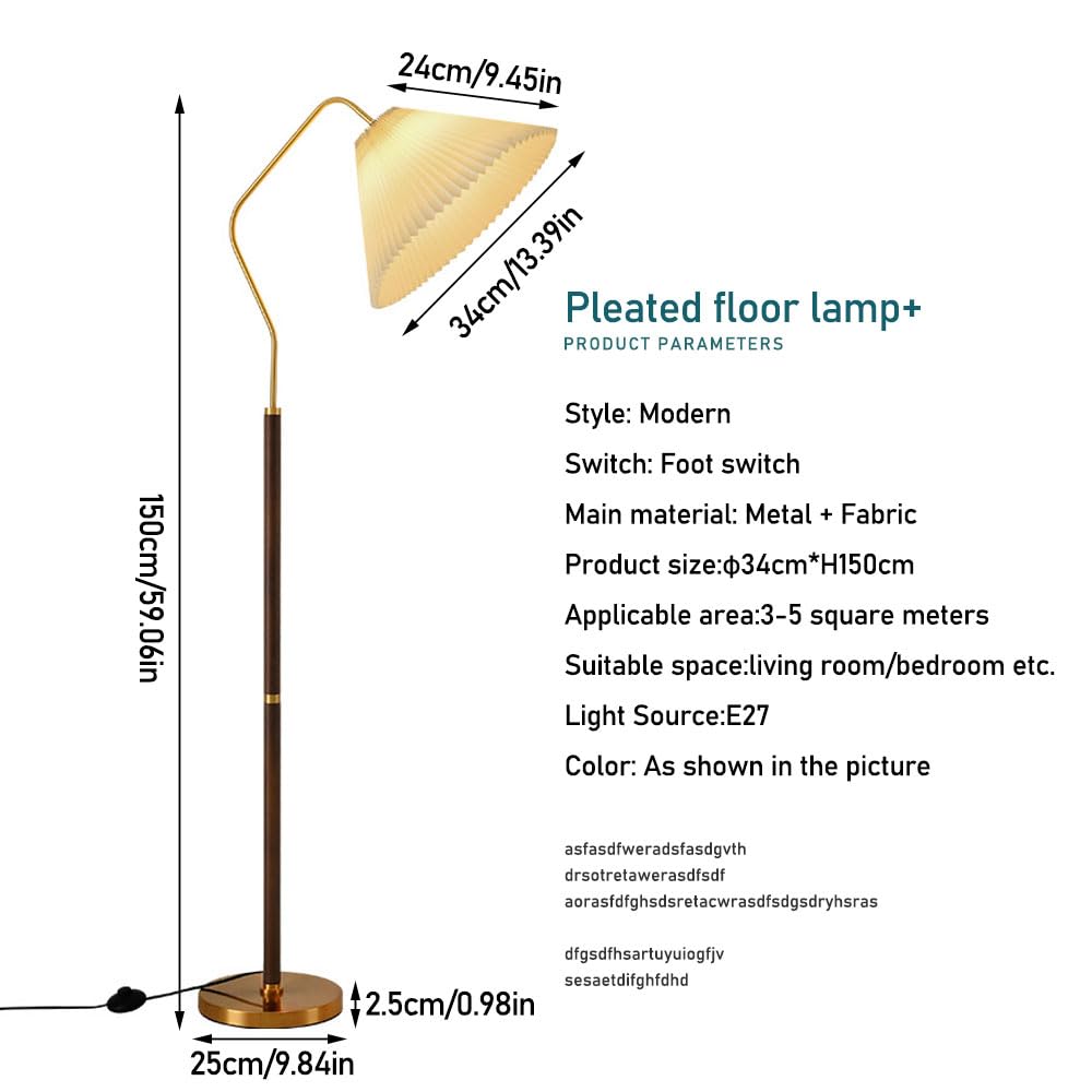 Regulowana klasyczna plisowana lampa podłogowa – wysoka lampa stojąca do czytania narożnik sofa i sypialnia polerowany metal z przełącznikiem nożnym eleganckie oświetlenie do salonu
