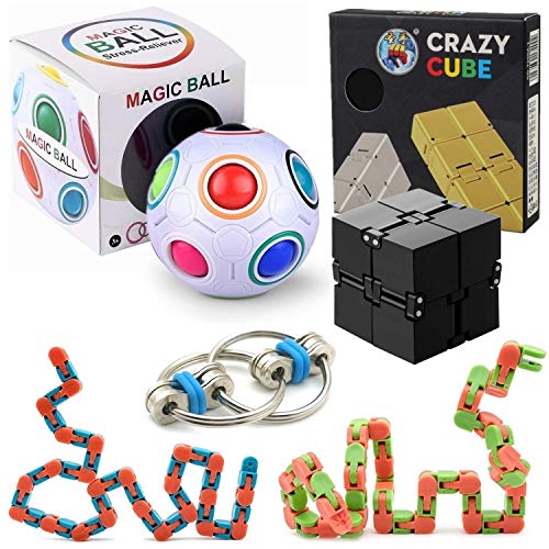 5Pcs Sensory Fidget Toys Set, Fidget Toy Pack for Teens Kids Adults, Infinity Cube, Puzzle Ball, Fidget Cube, Stress and Anxiety Relief Toys, Treasure Box Prizes,Pinata Stuffers Goodie Bag Fillers
