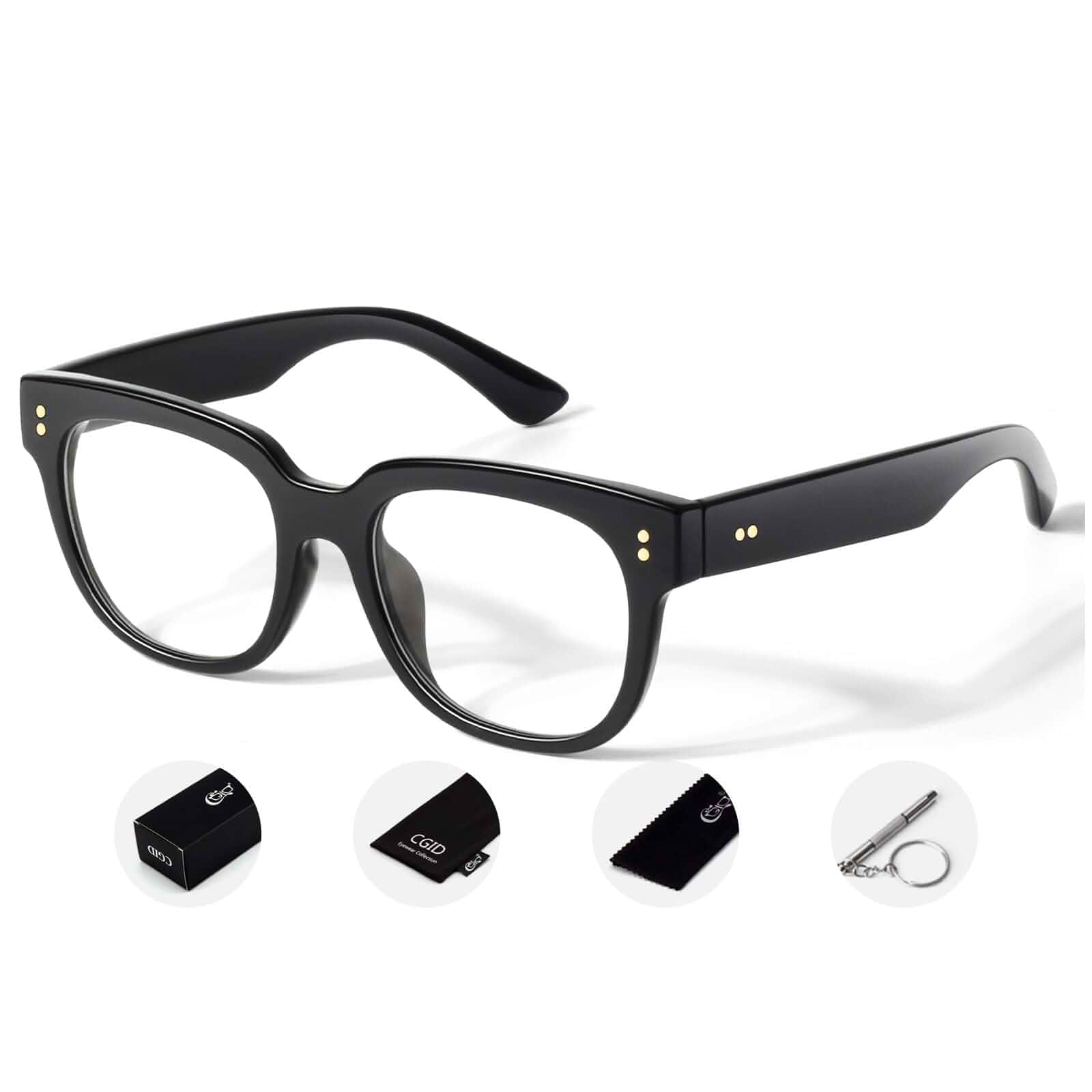 CGID Oversized Clear Lens Fake Glasses Women Men 100% UV400 Protection Thick Big Square Frame, Tangle-free Design, Retro Vintage Style, Non-prescription, Fashion Eyeglasses, Nerd Style