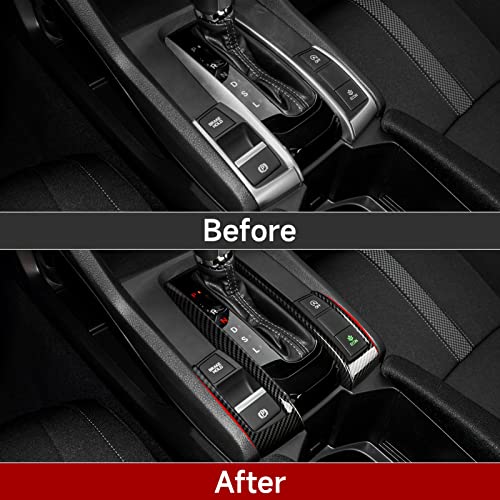 Image of Gear Shift Panel Decor Cover Decals for 2016 2017 2018 2019 2020 2021 Honda Civic 10th Gen Accessories ABS Carbon Fiber Interior Stickers