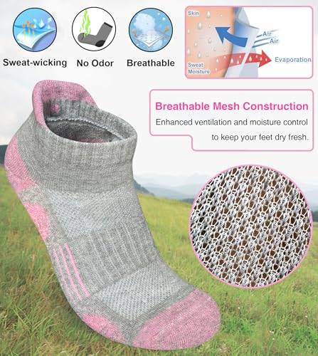 Womens Athletic Running Cotton Socks Thick Cushioned Anti-blister Wicking Ankle Socks 5 Pairs4