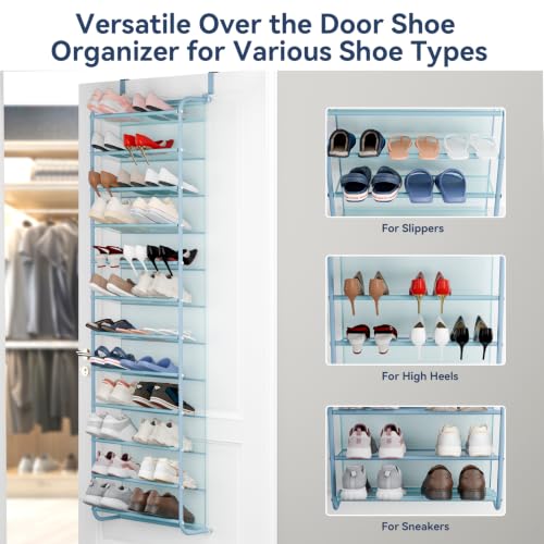 Image of Whitmor 36 Pair Over the Door Shoe Rack,12 Tier Hanging Shoe Organizer with Metal Frame & Mesh shelves, Heavy Duty Shoe Storage Holder for Door,No Drill Installation, 74 inch H x 21.7 inch W x 7.5 inch D, Blue