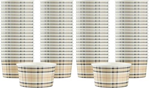 Image of Restaurantware Coppetta 8 Ounce Dessert Cups, 80 Disposable Ice Cream Cups - Lids Sold Separately, Sturdy, Plaid Paper FroYo Bowls, For Hot And Cold Foods, Perfect For Gelato Or Mousse (Pack of 2)
