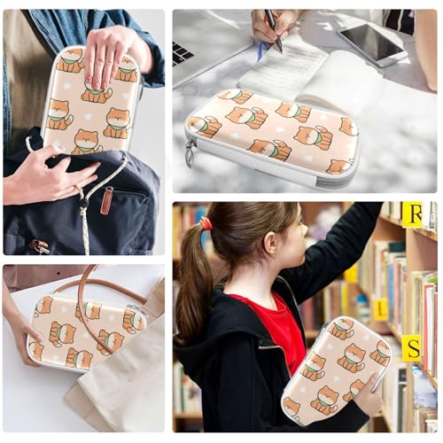 Image of Shiba Inu Dog Cartoon Marble Pencil Bag Case Zipper Pencil Holder Organizer Stationary Pen Bag Cosmetic Makeup Bag Pouch Purse for School Office Supplies