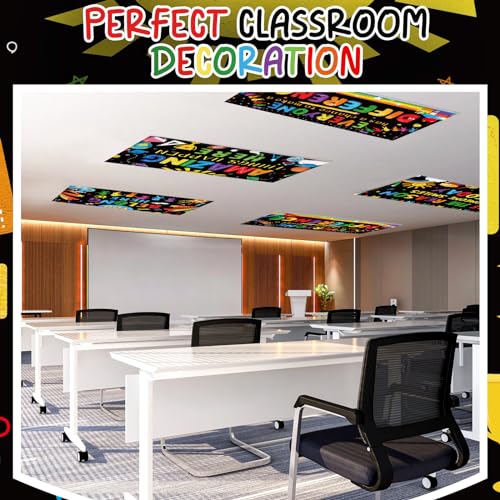 Image of ROCEEI Pack of 4 Fluorescent Light Covers for Ceiling Lights, 4 x 2 Ft, Magnetic Light Covers for Classroom Office Home School Ceiling Decor(Inspiring)