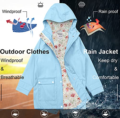 Image of SOLOCOTE Kids Rain Jacket Hooded Lined Rubber RainCoats for Girls Boys Waterproof Windproof Size 5-14Y