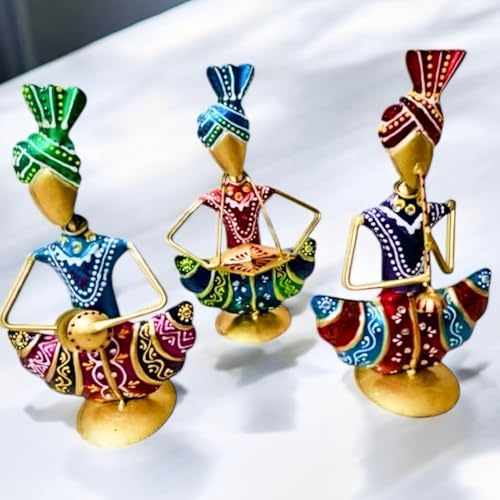 Image of Sitting Sardar Set of 3 Handcrafted Rajasthani Musician Figurines | Traditional Home Decor Showpiece for Living Room, Office Desk & Shelf | Decorative Items for Table | 33 cm