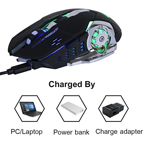 Miniatura 5 de Lancoon Ratón Inalámbrico Para Juegos - Con Silencio Clic, 3 Dpi Ajustables - Gm08 Negro