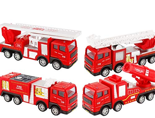 PLUSPOINT Fire Truck Toys,Friction Powered Push and Go Vehicles Toy for Aged 3 4 5 6 Boys and Girls,Kids Party Favors Gifts. Pack of 4 Truck (Fire Truck 4)