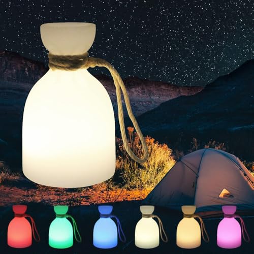 uuffoo 2 Pack Portable Led Lamp Waterproof, Led Camping Lantern Light with Handle, Rechargeable Night Lights with Multi-Color & Warm White Modes, Indoor/Outdoor Lamps for Patio, Tent, Bedroom, Garden