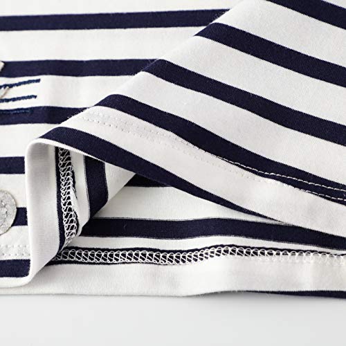 Image of Girls Cotton Long Sleeve Casual Cartoon Appliques Striped Jersey Dresses