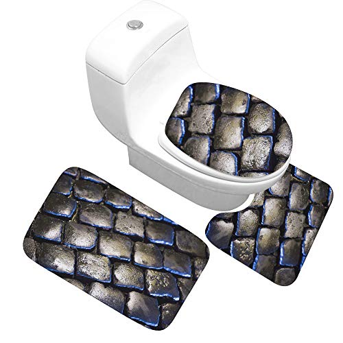 GRGFG Badematten Set,Badematten Teppich-Set 3-Teiliges Lapislazuli 3D-Druck rutschfeste Badematten Weiche Mikrofaser…