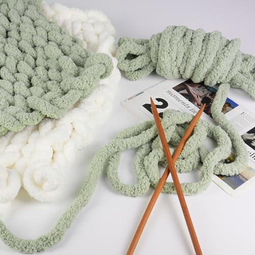 Image of 8 Packs Jumbo Chunky Chenille Yarn - 1820g(64oz) 254 Yards (761ft) Bulky Yarn - Chunky Yarn for Hand Knitting Blanket,Cushions, Pet Bed - Soft and Durable(Sage Green)