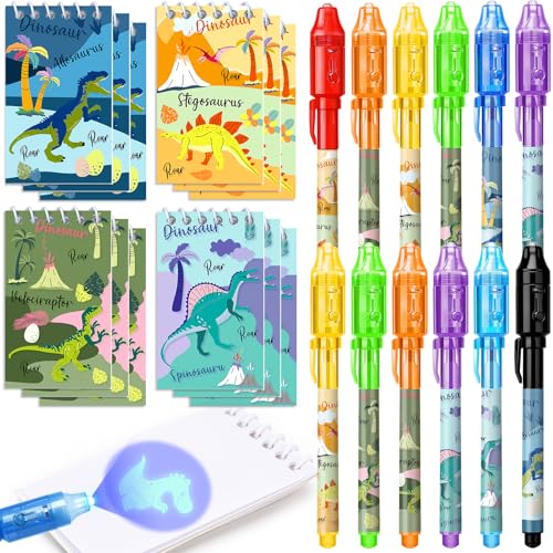 Toyssa Dino Party Mitgebsel Kindergeburtstag mit UV Stift Notizbuch Einzigartiger Zauberstift Dinosaurier Pinata Füllung Give Aways Gastgeschenk Kindergeburtstag Mädchen Junge