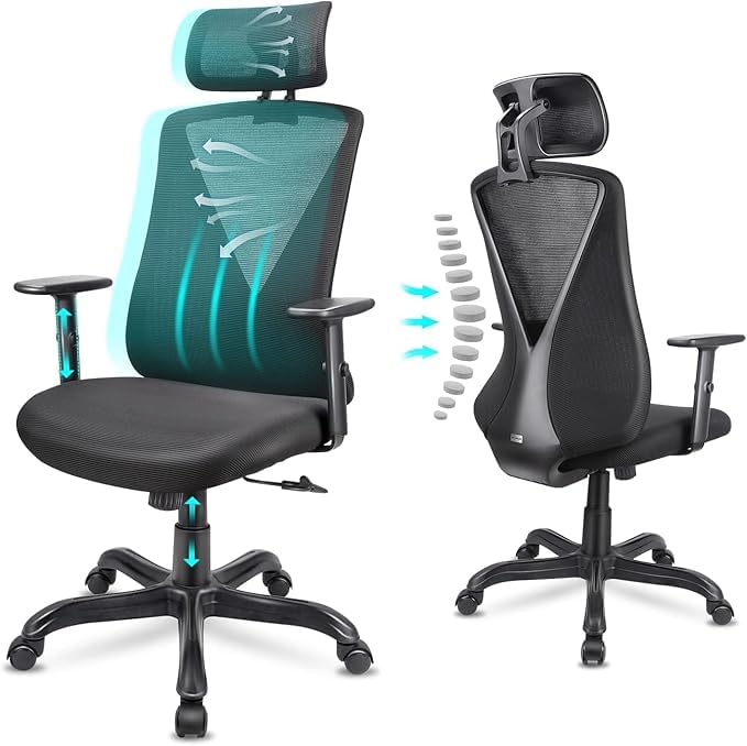 Ergonomic Office Chair High Back Mesh Computer Chair with Adjustable Headrest and Armrest Swivel Home Desk Chair with