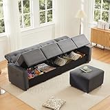 LAKFEW Sofa Recto de 4 Plazas con Almacenamiento Reversible y Taburete, Sofas de Salon con Cojín Suave Cómodo, Sofa para Salon 4 Plazas, Sofá de Pana, 280x146x85 cm, Gris