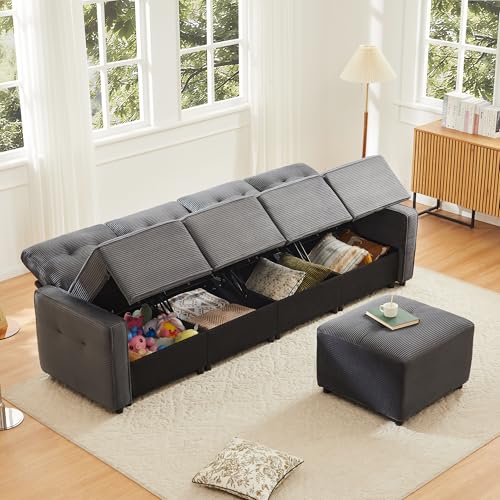 LAKFEW Sofa Recto de 4 Plazas con Almacenamiento