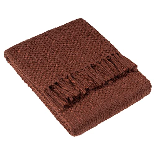 furn. Hoem Morni Woven Fringed Throw - Soft Textured Yarn Blend with Tasselled Trim (Chestnut - 130 x 180 cm)