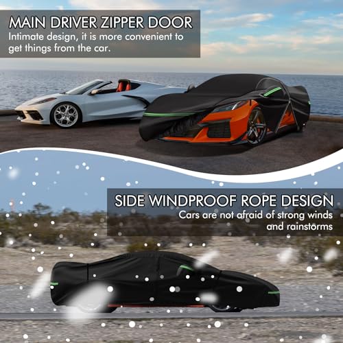 Image of for Corvette 2020-2023 C8 Car Cover 210D Outdoor Waterproof UV Protection, with Cotton Layer, Zipper Door, Reflective Strip, Storage Bag, for Chevy C8